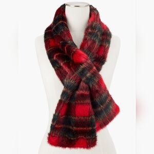 Talbot's Fur Wrap Scarf In Classic Tartan Plaid